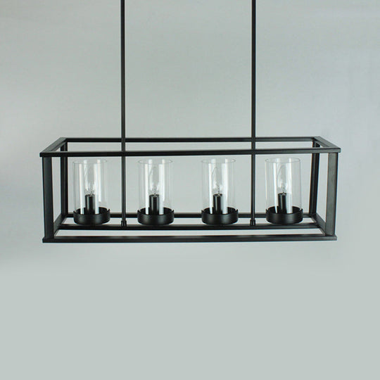 Clear Glass Pendant Retro Industrial Kitchen Island Light Fixture - Rectangle Cage 4/5-Light Option