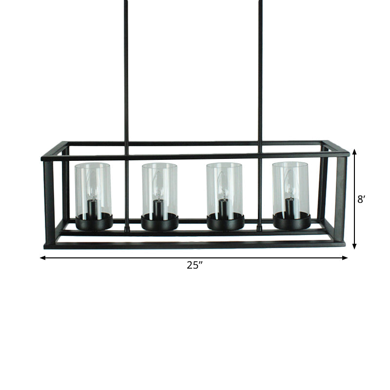 Clear Glass Pendant Retro Industrial Kitchen Island Light Fixture - Rectangle Cage 4/5-Light Option