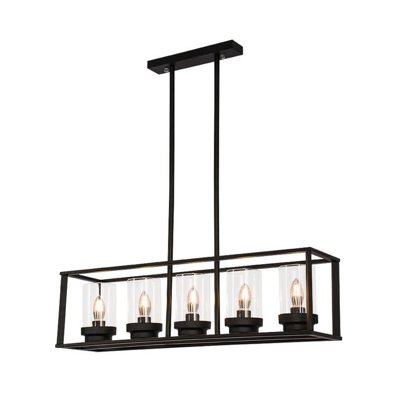 Clear Glass Pendant Retro Industrial Kitchen Island Light Fixture - Rectangle Cage 4/5-Light Option