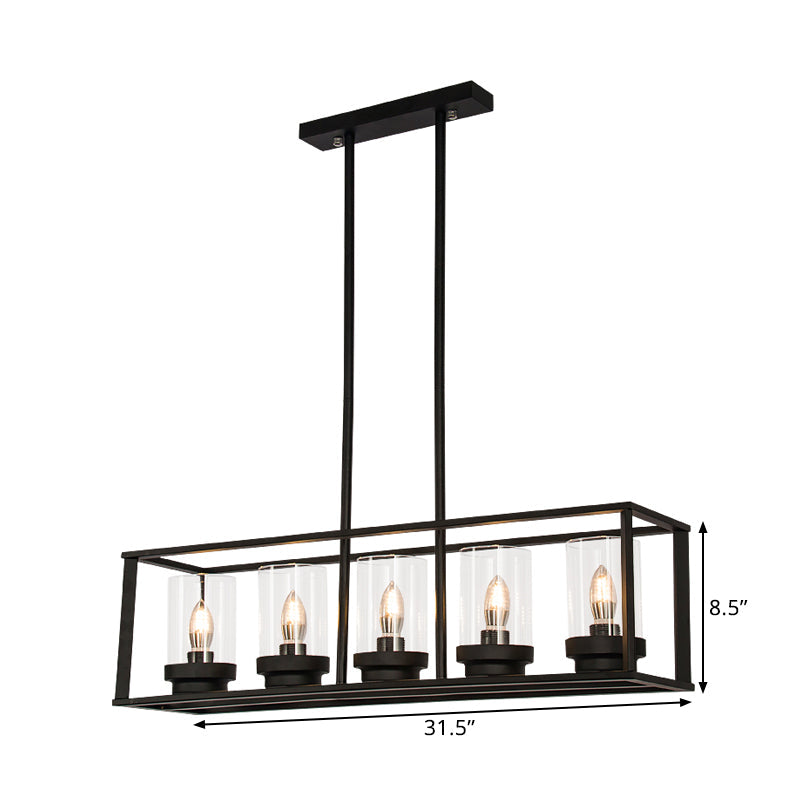 Clear Glass Pendant Retro Industrial Kitchen Island Light Fixture - Rectangle Cage 4/5-Light Option