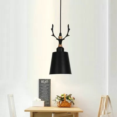 Macaron Style Hanging Light With Antlers - Metal Pendant For Balcony And Foyer