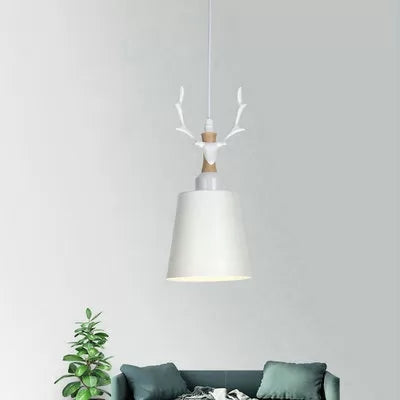 Macaron Style Hanging Light With Antlers - Metal Pendant For Balcony And Foyer