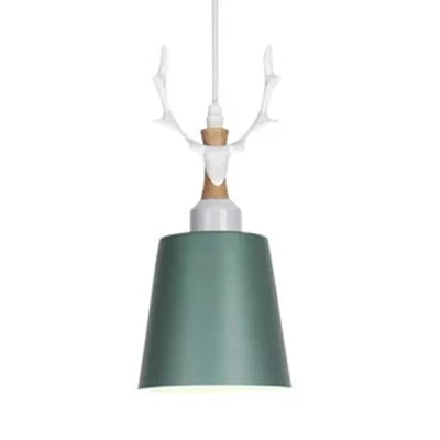 Macaron Style Hanging Light With Antlers - Metal Pendant For Balcony And Foyer