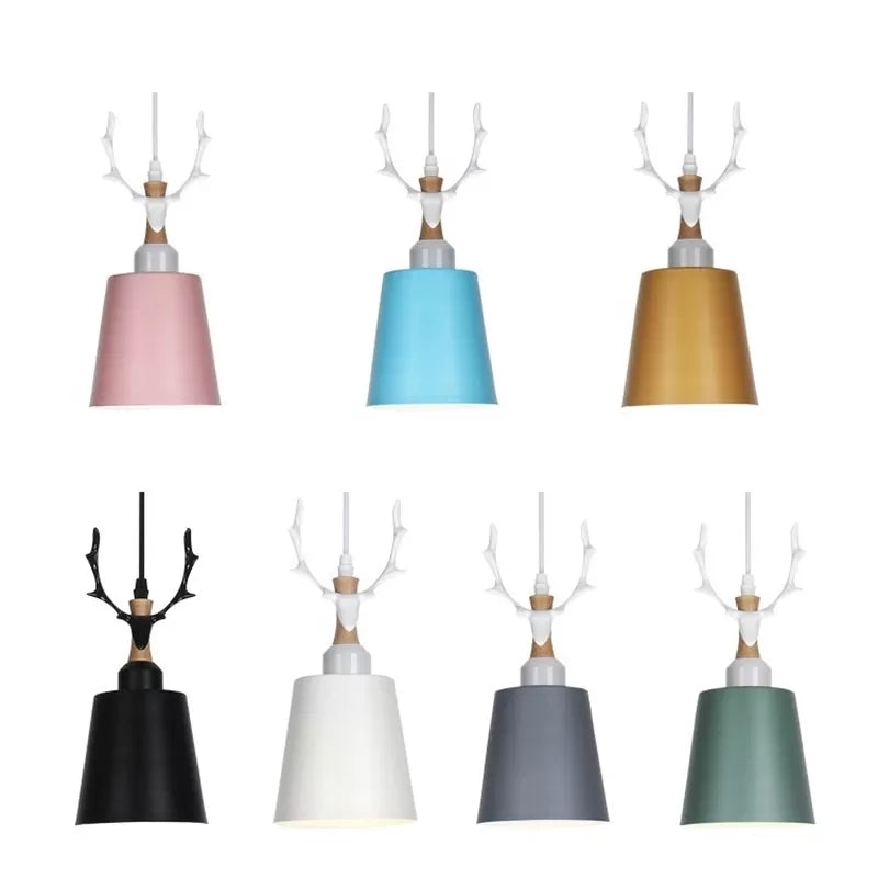 Macaron Style Hanging Light With Antlers - Metal Pendant For Balcony And Foyer