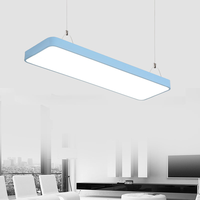 Simplicity Metal Led Rectangular Hanging Lamp - 47 Long White/Blue/Yellow Office Ceiling Pendant