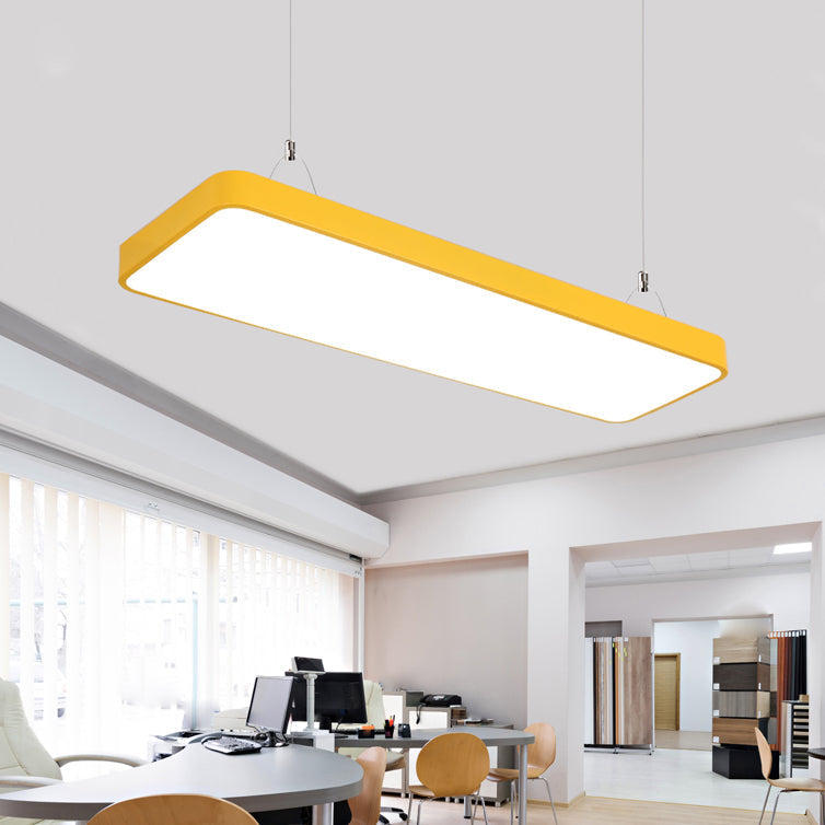 Simplicity Metal Led Rectangular Hanging Lamp - 47 Long White/Blue/Yellow Office Ceiling Pendant