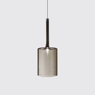 Modernist Glass Led Pendant Light Fixture - Cylindrical/Drum Design Nickel Finish 1 Grey/Red/Orange