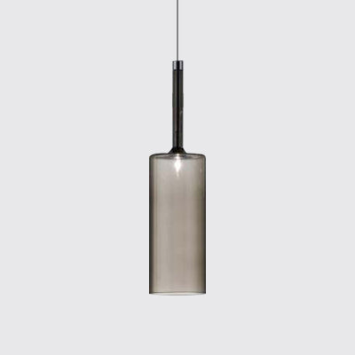 Modernist Glass Led Pendant Light Fixture - Cylindrical/Drum Design Nickel Finish 1 Grey/Red/Orange