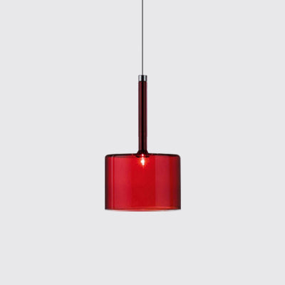 Modernist Glass Led Pendant Light Fixture - Cylindrical/Drum Design Nickel Finish 1 Grey/Red/Orange