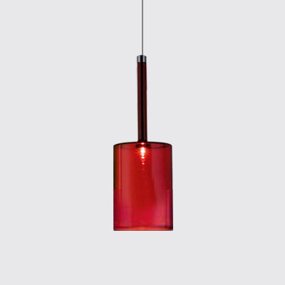 Modernist Glass Led Pendant Light Fixture - Cylindrical/Drum Design Nickel Finish 1 Grey/Red/Orange