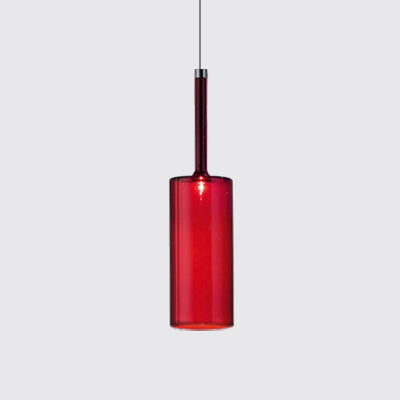 Modernist Glass Led Pendant Light Fixture - Cylindrical/Drum Design Nickel Finish 1 Grey/Red/Orange