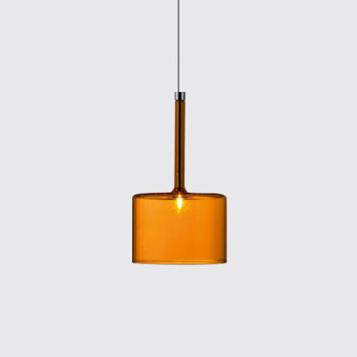 Modernist Glass Led Pendant Light Fixture - Cylindrical/Drum Design Nickel Finish 1 Grey/Red/Orange