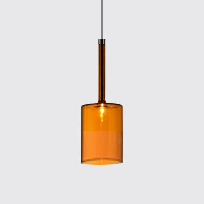 Modernist Glass Led Pendant Light Fixture - Cylindrical/Drum Design Nickel Finish 1 Grey/Red/Orange