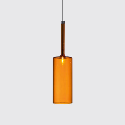 Modernist Glass Led Pendant Light Fixture - Cylindrical/Drum Design Nickel Finish 1 Grey/Red/Orange