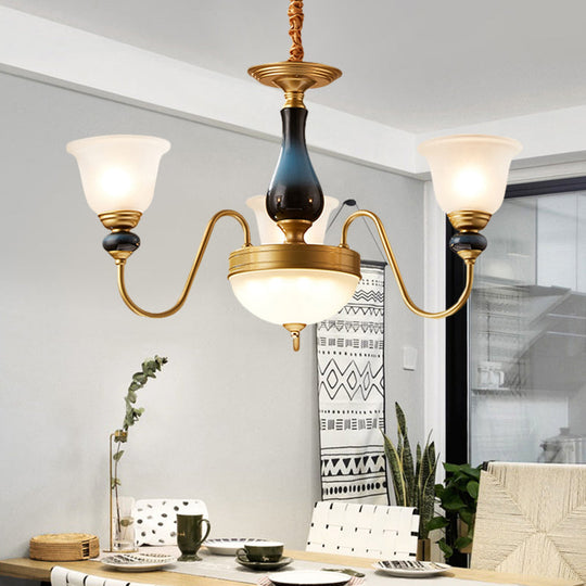 Countryside Style Floral Chandelier With Glass Suspension Lamp - 3/5/6 Lights In Cream Brass Shade