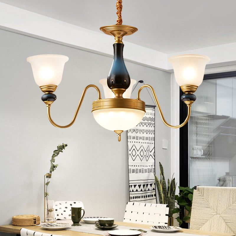 Countryside Style Floral Chandelier With Glass Suspension Lamp - 3/5/6 Lights In Cream Brass Shade 3