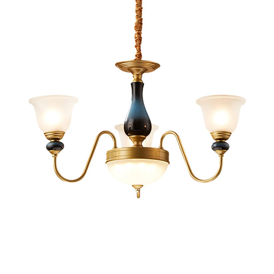 Countryside Style Floral Chandelier With Glass Suspension Lamp - 3/5/6 Lights In Cream Brass Shade