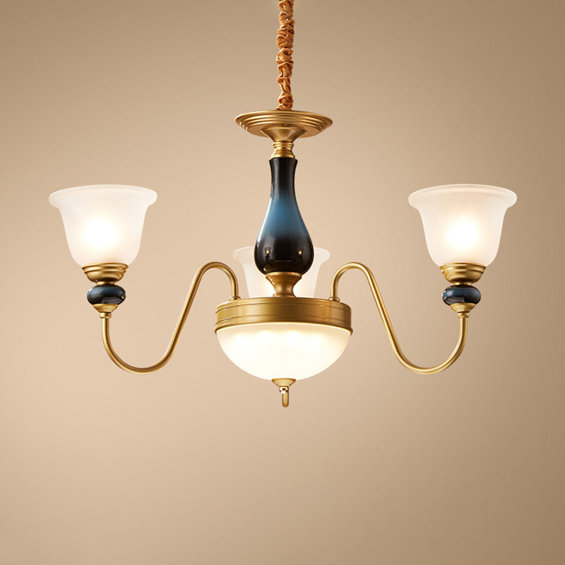 Countryside Style Floral Chandelier With Glass Suspension Lamp - 3/5/6 Lights In Cream Brass Shade