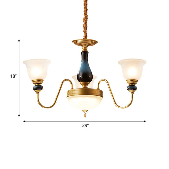 Countryside Style Floral Chandelier With Glass Suspension Lamp - 3/5/6 Lights In Cream Brass Shade