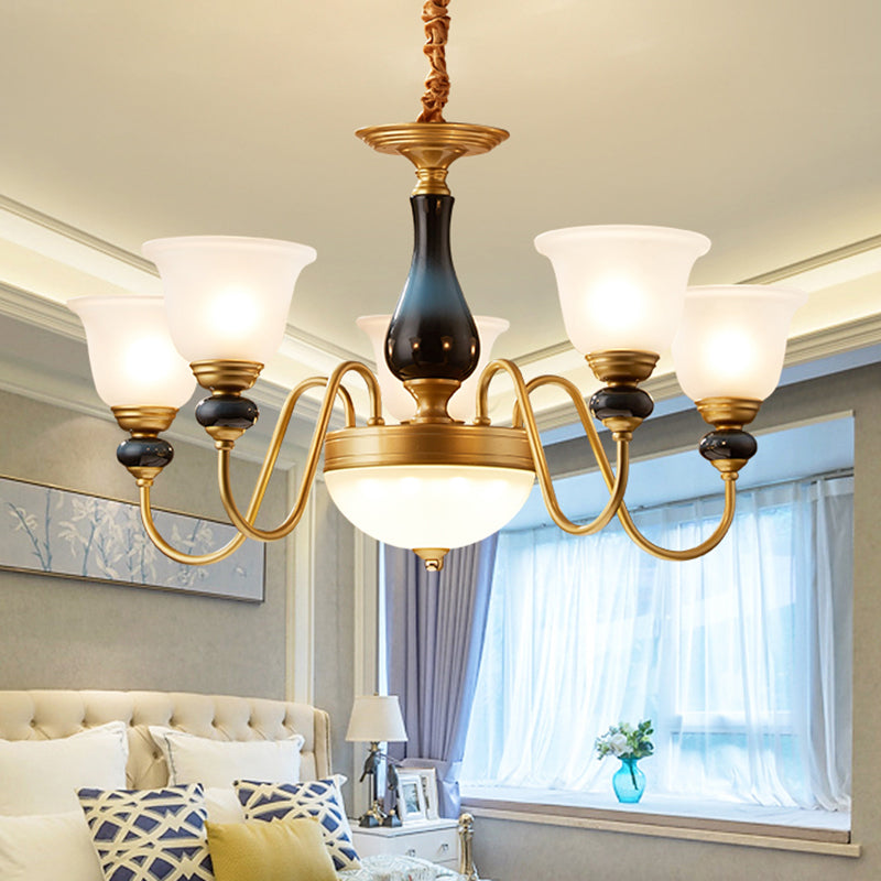 Countryside Style Floral Chandelier With Glass Suspension Lamp - 3/5/6 Lights In Cream Brass Shade 5