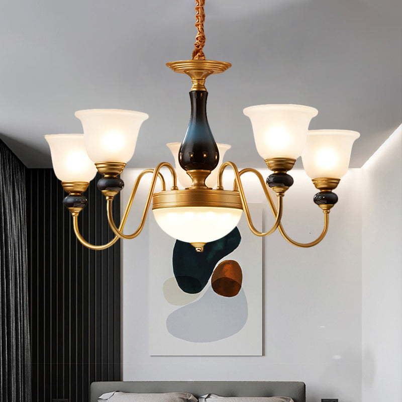 Countryside Style Floral Chandelier With Glass Suspension Lamp - 3/5/6 Lights In Cream Brass Shade