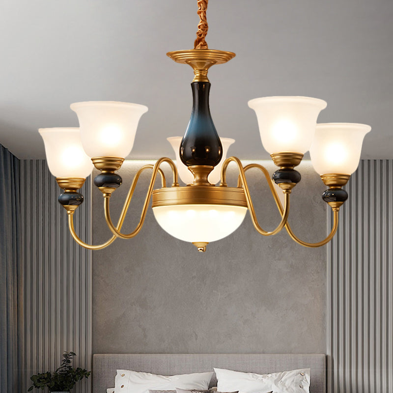 Countryside Style Floral Chandelier With Glass Suspension Lamp - 3/5/6 Lights In Cream Brass Shade