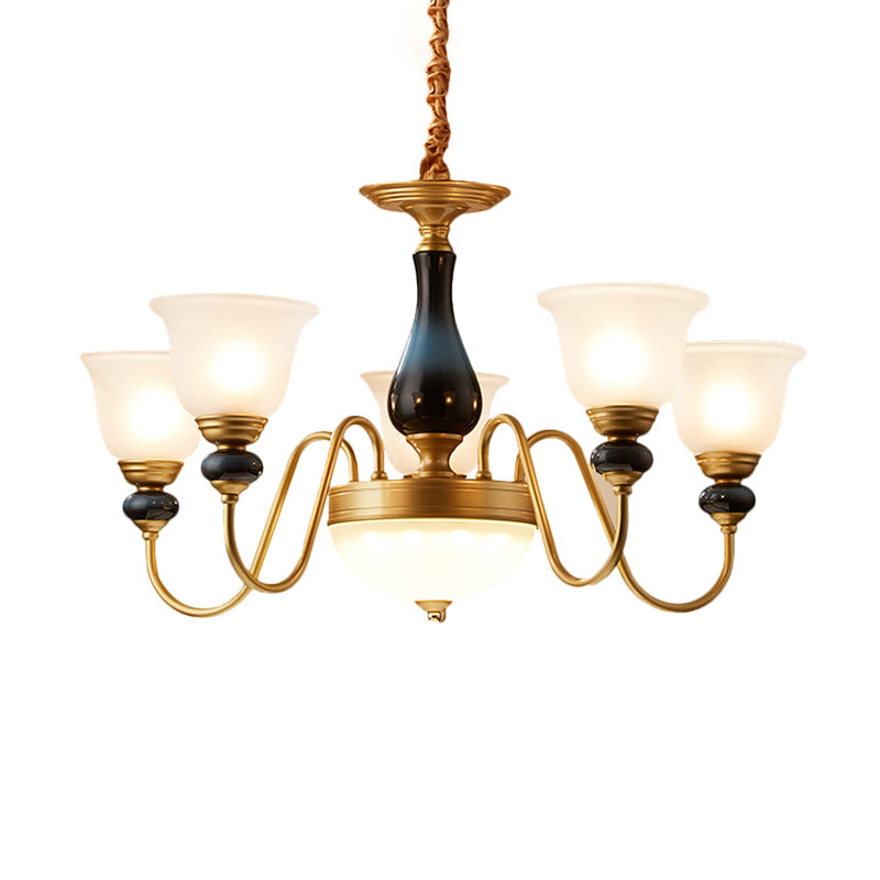 Countryside Style Floral Chandelier With Glass Suspension Lamp - 3/5/6 Lights In Cream Brass Shade