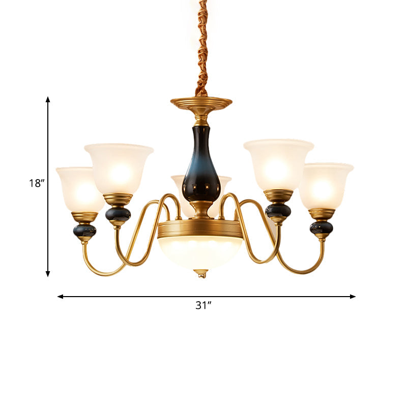 Countryside Style Floral Chandelier With Glass Suspension Lamp - 3/5/6 Lights In Cream Brass Shade