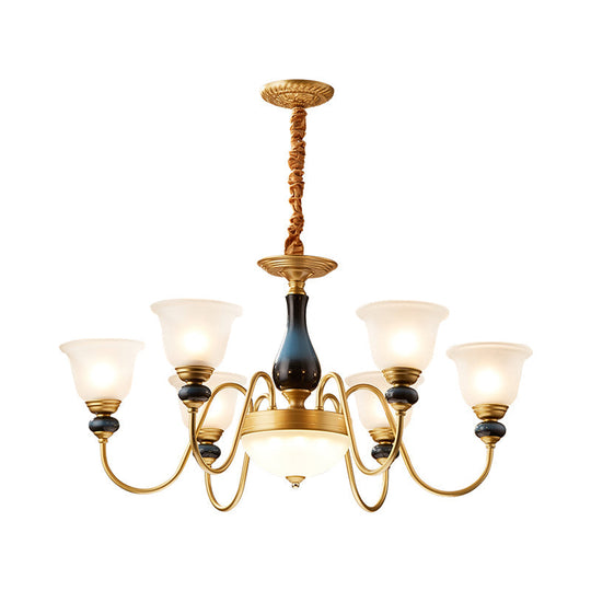 Countryside Style Floral Chandelier With Glass Suspension Lamp - 3/5/6 Lights In Cream Brass Shade