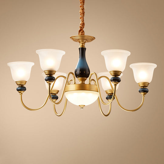 Countryside Style Floral Chandelier With Glass Suspension Lamp - 3/5/6 Lights In Cream Brass Shade