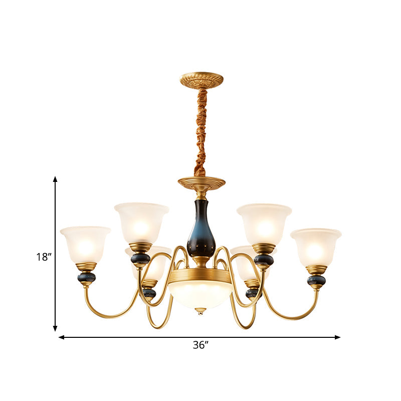 Countryside Style Floral Chandelier With Glass Suspension Lamp - 3/5/6 Lights In Cream Brass Shade