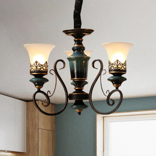 Rustic Black-Gold Chandelier With Bell Shade And Opal Glass Perfect For Guest Rooms (3/5/6-Bulb) 3 /