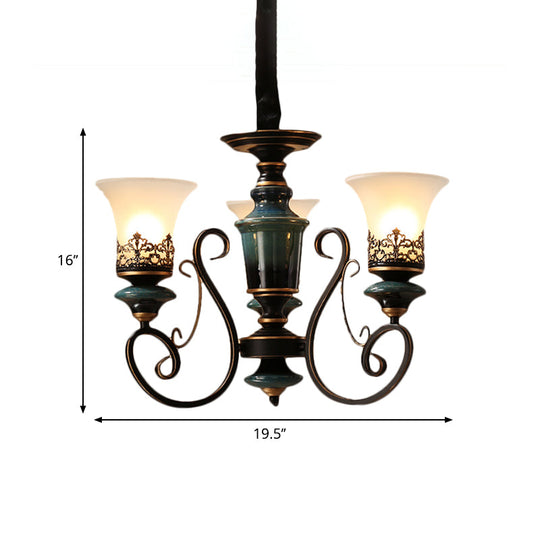 Rustic Black-Gold Chandelier With Bell Shade And Opal Glass Perfect For Guest Rooms (3/5/6-Bulb)