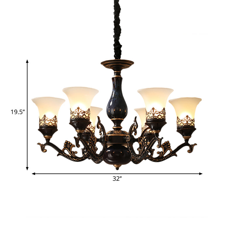 Black Bell Shaped Ceiling Suspension Lamp With Frosted Glass And Multiple Heads - Countryside