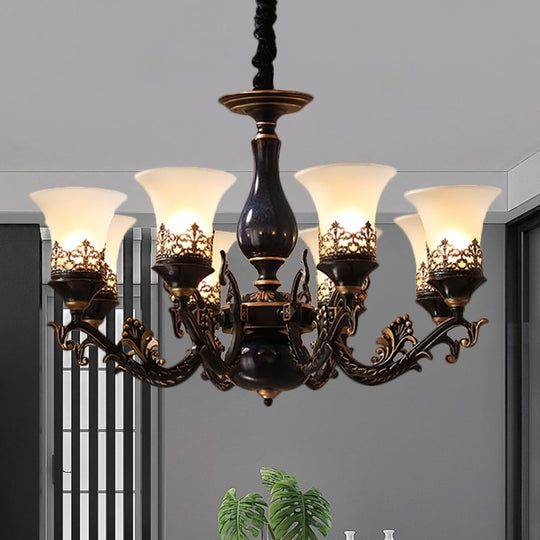 Black Bell Shaped Ceiling Suspension Lamp With Frosted Glass And Multiple Heads - Countryside