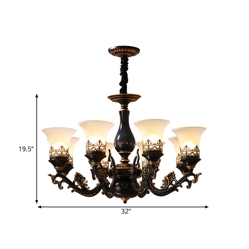 Black Bell Shaped Ceiling Suspension Lamp With Frosted Glass And Multiple Heads - Countryside