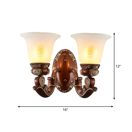 Antique Style Wall Sconce With Brown Bell Shade And Milky Glass 1/2-Head - Perfect For Bedside