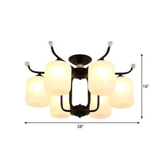 Retro Style Black Glass Chandelier with Cylindrical Cream Shade - 6/8 Heads Suspension Pendant Light for Living Room