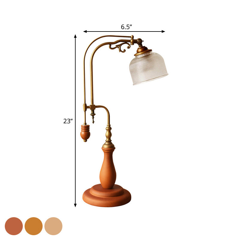 Metallic Curvy Table Lamp With Antique Style In Red Brown/Yellow Brown/Wood Finish And Clear Glass