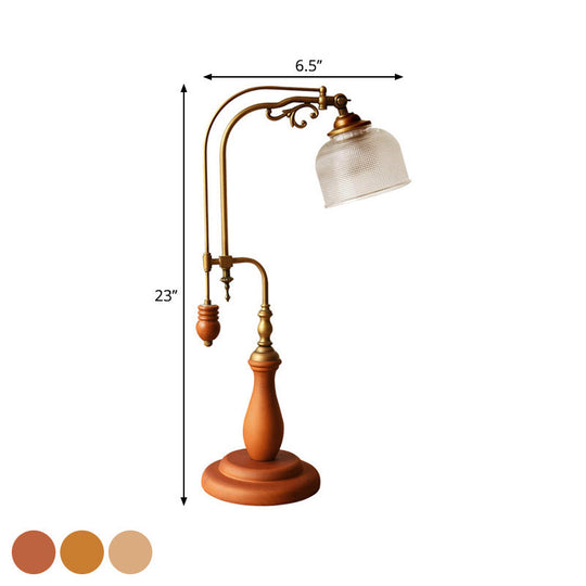 Metallic Curvy Table Lamp With Antique Style In Red Brown/Yellow Brown/Wood Finish And Clear Glass