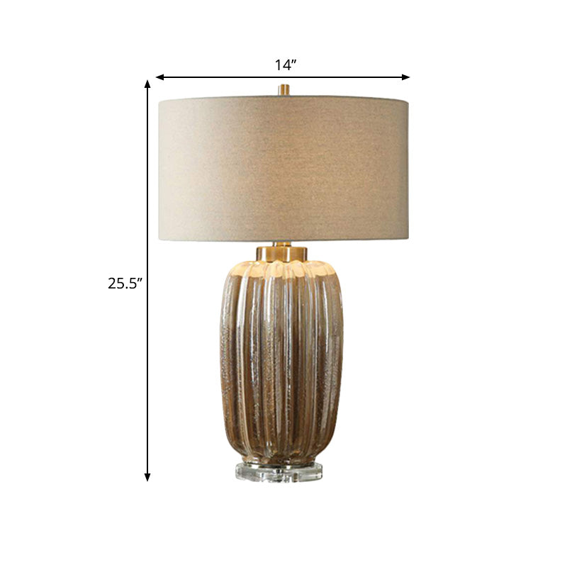 Antiqued Drum Shade Nightstand Lamp With Fabric Desk Light - 1 Bulb Brown
(Note: The Revised Title