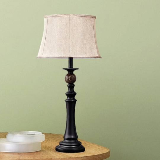 Retro Baluster Design 1-Head Desk Light: Black Resin Study Table Lamp With Fabric Shade