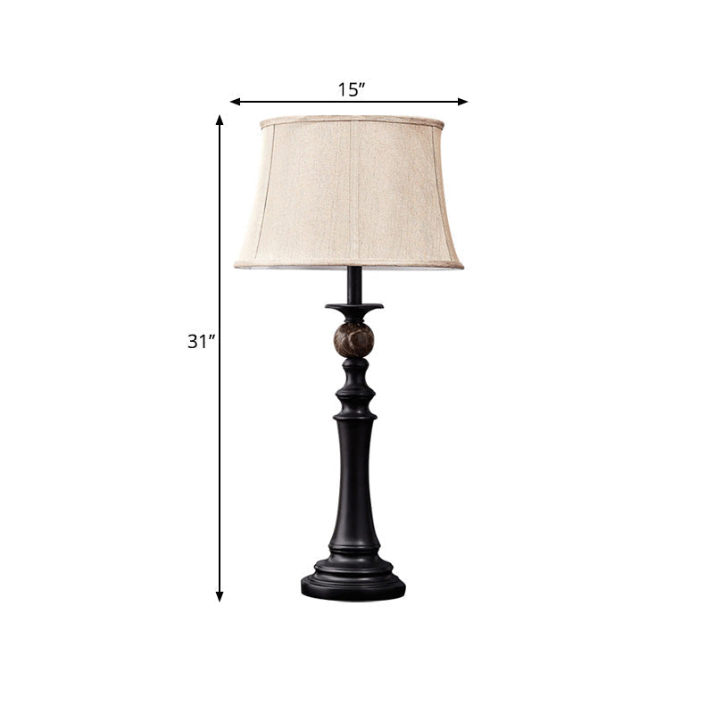 Retro Baluster Design 1-Head Desk Light: Black Resin Study Table Lamp With Fabric Shade