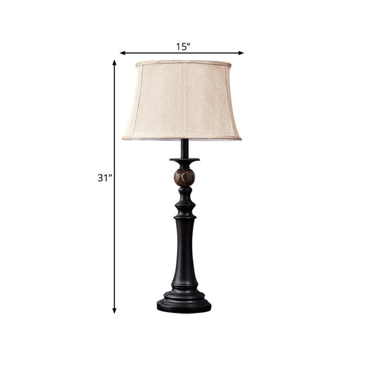 Retro Baluster Design 1-Head Desk Light: Black Resin Study Table Lamp With Fabric Shade