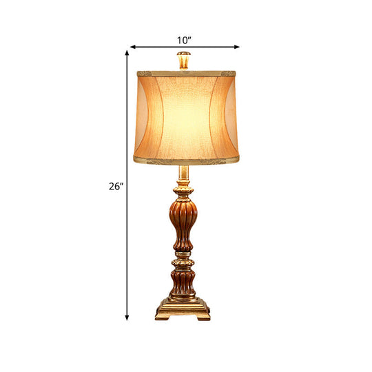 Céline - Retro Drum Design Living Room Night Table Lamp Retro Style Fabric 1-Bulb Brown Desk Light with Square Pedestal