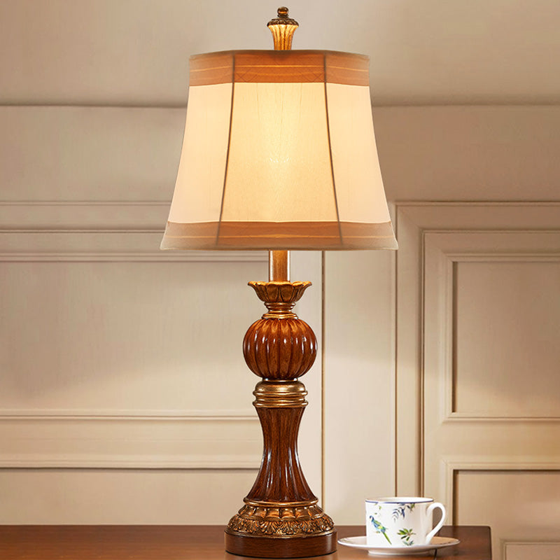 Madison - Vintage Resin Desk Light: Brown Baluster Base Lamp with Fabric Shade -