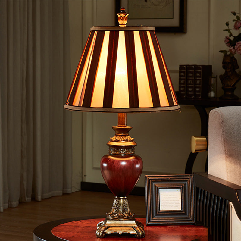 Vintage Style Red Brown Tapered Night Table Lamp - 1-Head Desk Light For Guest Room