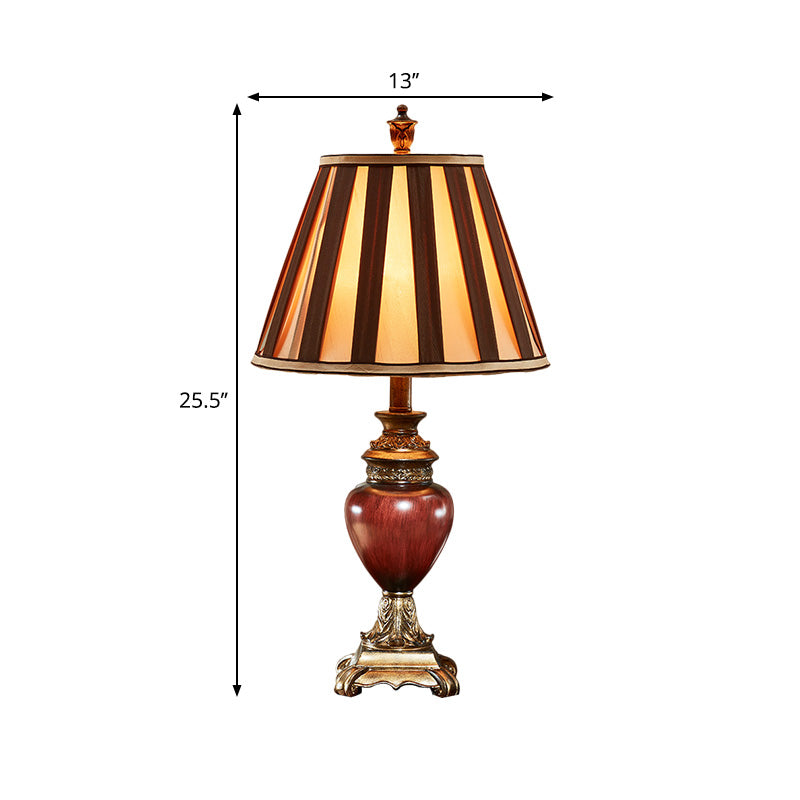 Nadine - Vintage Style Tapered Design Night Table Lamp in Red Brown