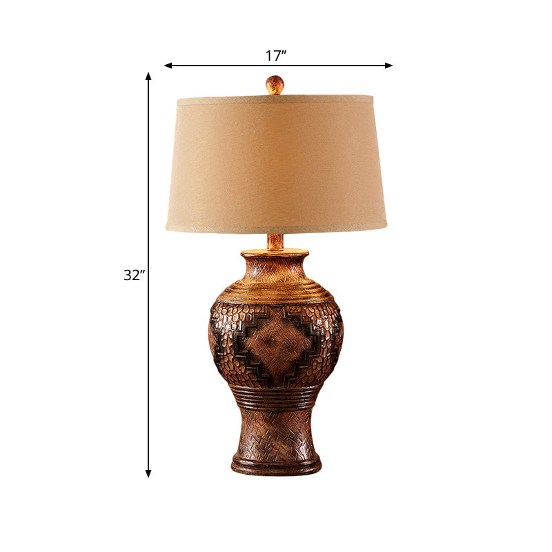 Kajam - Vintage Brown Barrel Shade Desk Light with Vase-Shaped Base