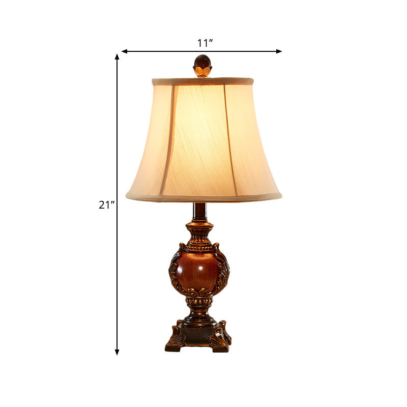 Leah - Traditional Empire Shaped Guest Room Desk Light Traditional Style Fabric 1 Bulb Brown Table Light with Urn Base